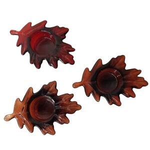 Glass Tealight Holder‎ Leaf Design 3pc